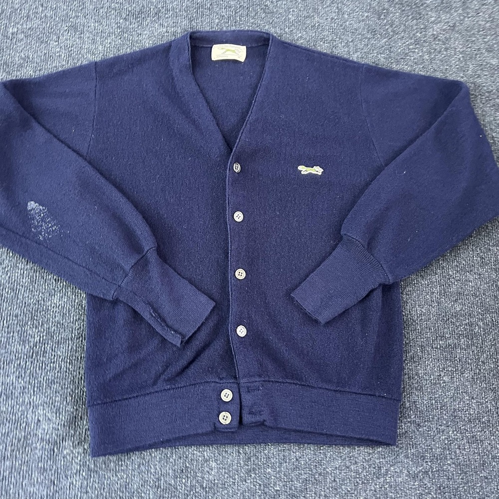 Vintage JCPenney The Fox Sweater Cardigan Mens Medium Navy Blue Button Up 70s